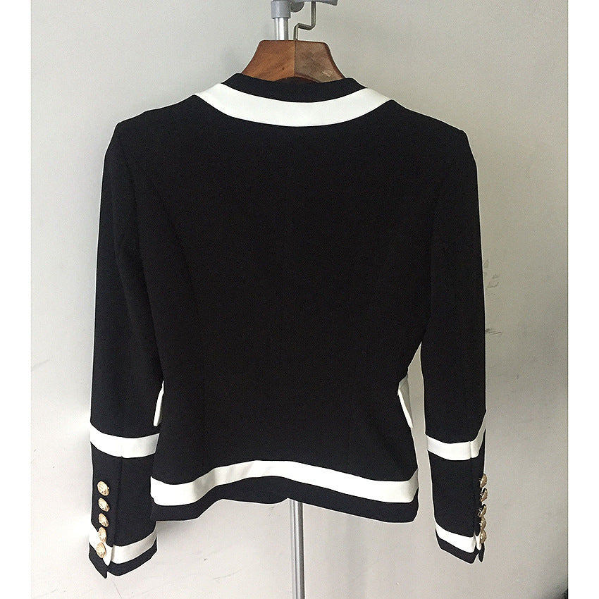 Spot Fashion Handsome Jacket Metal Double-Breasted Black And White Contrast Color Slim Small Suit