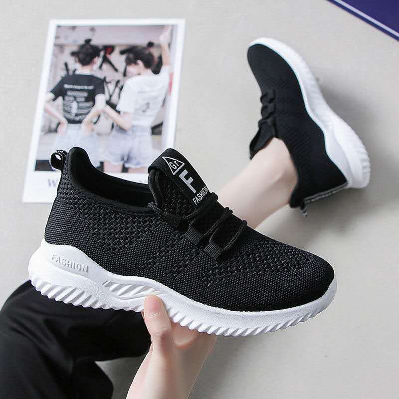 Chaussures de sport compensées à bout rond et talon bas en maille pour femme