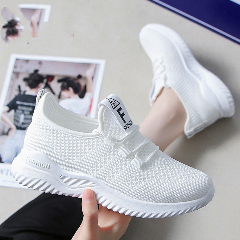 Chaussures de sport compensées à bout rond et talon bas en maille pour femme