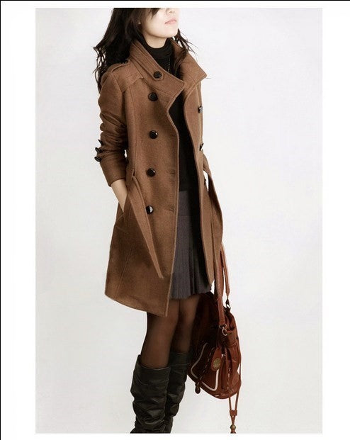 Women’s Slim Long Wool Coat Winter Sale Black Brown M-4XL