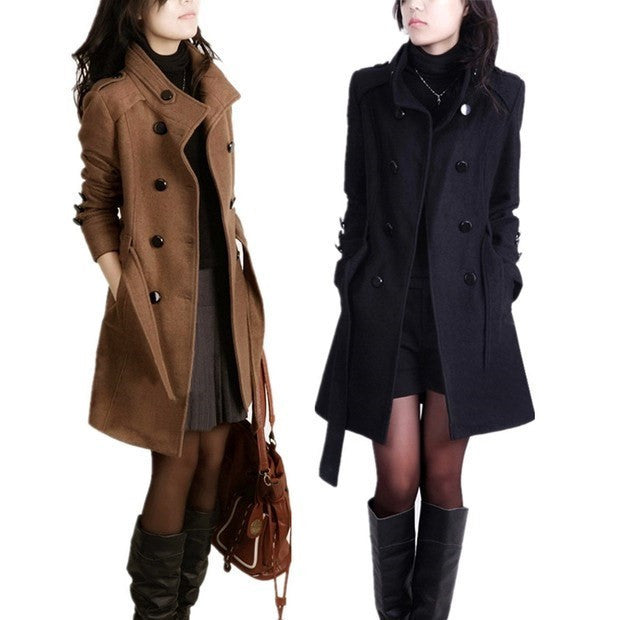 Women’s Slim Long Wool Coat Winter Sale Black Brown M-4XL