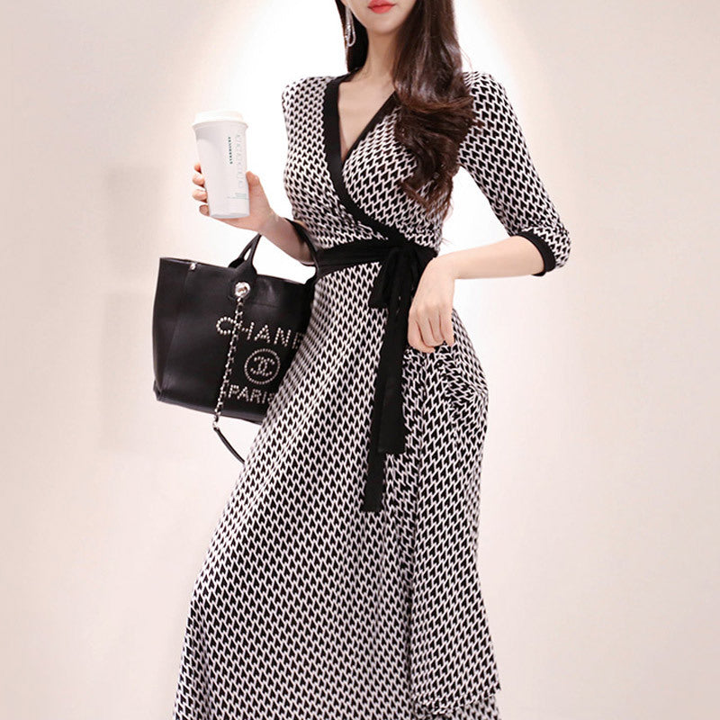 Robe-jupe longue imprimée à taille cintrée et grand ourlet pour femme