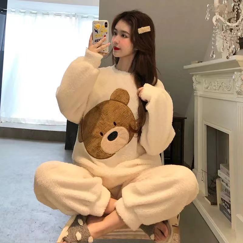 Coral Fleece Thickened Padded Winter Pajamas for Women