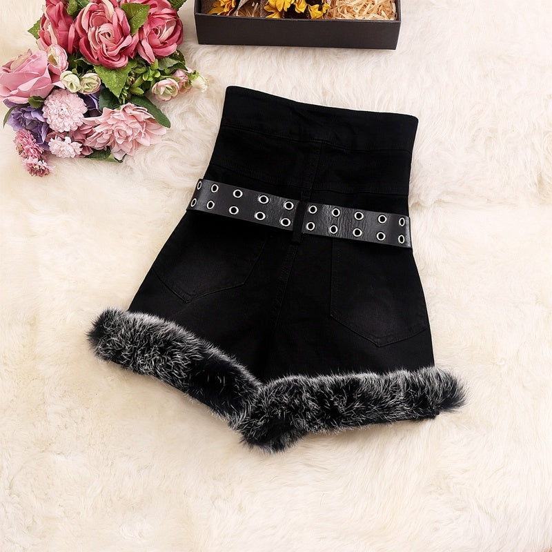Long Legs And High Waist Fur Shorts