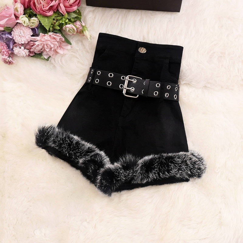 Shorts taille haute amples en coton noir
