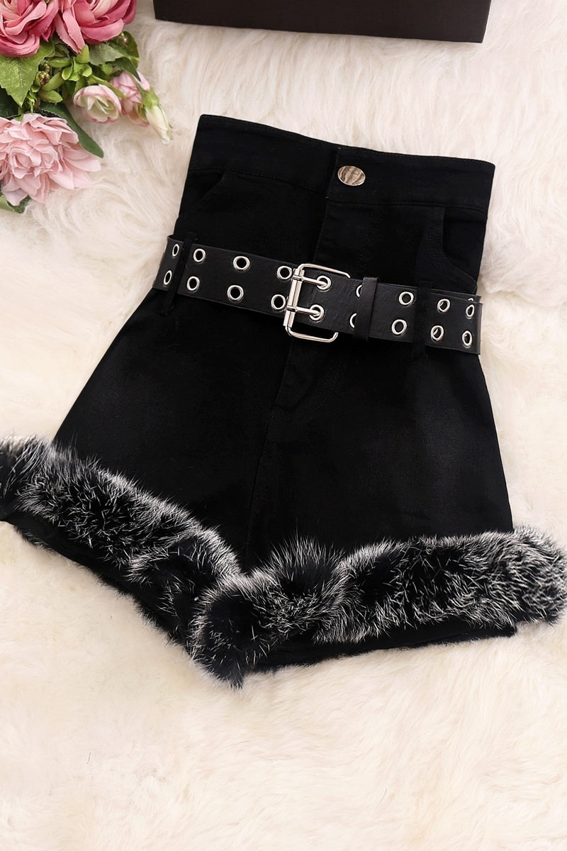 Long Legs And High Waist Fur Shorts