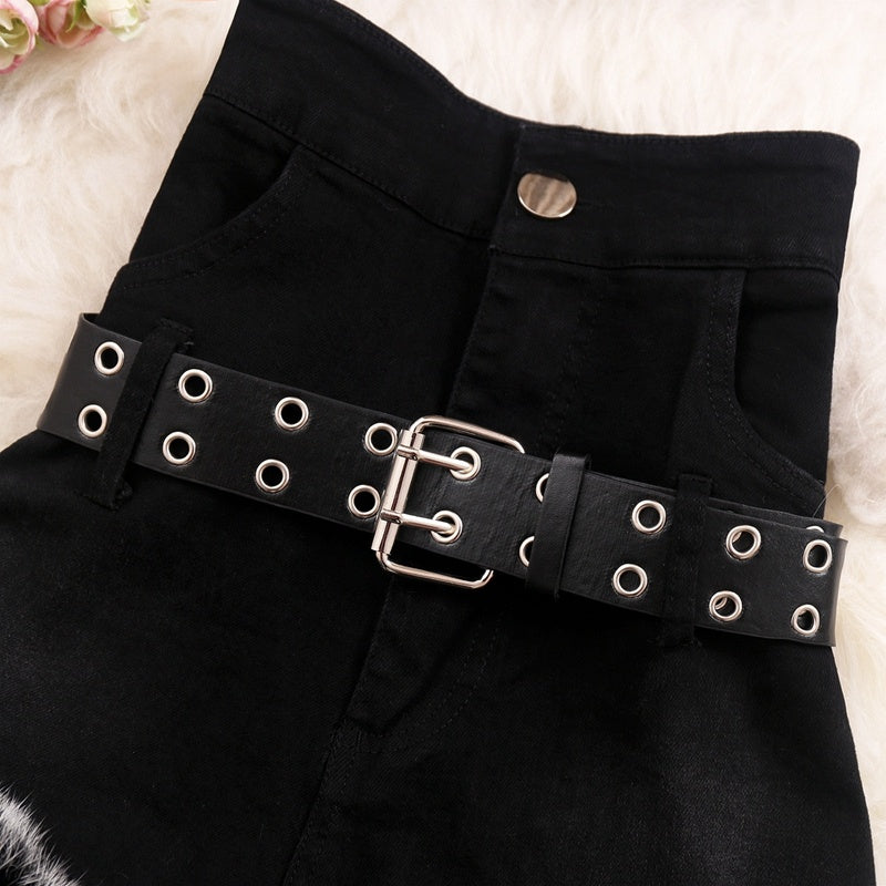 Shorts taille haute amples en coton noir