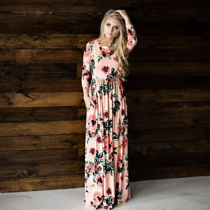 Robe de soirée longue trapèze imprimée pour femme