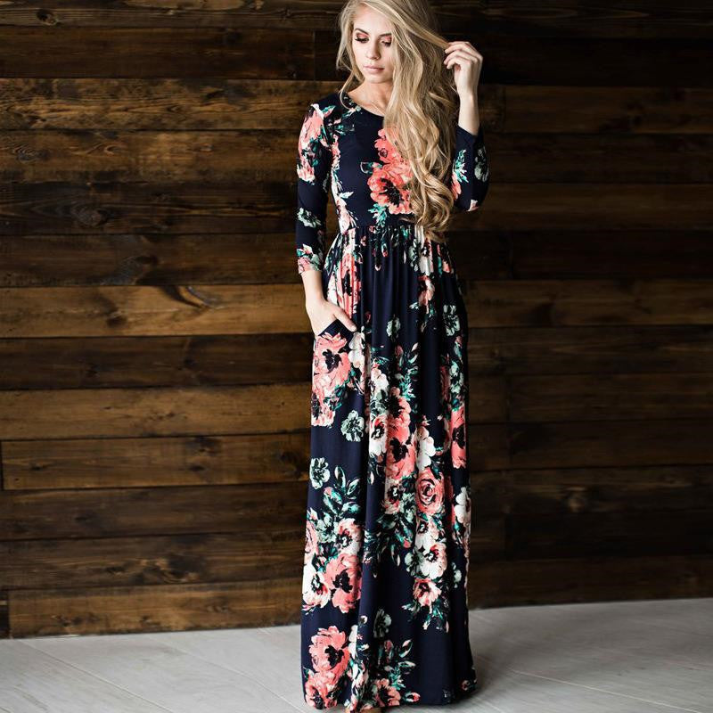 Robe de soirée longue trapèze imprimée pour femme