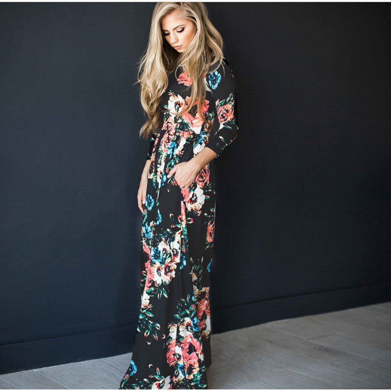 Robe de soirée longue trapèze imprimée pour femme