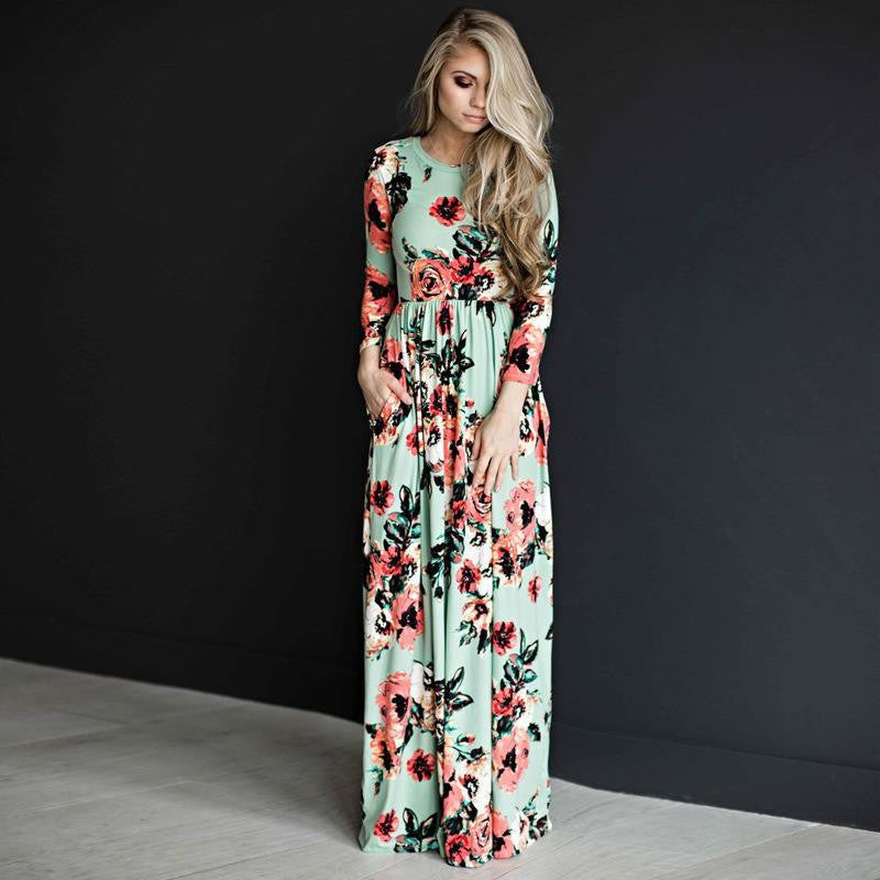 Robe de soirée longue trapèze imprimée pour femme