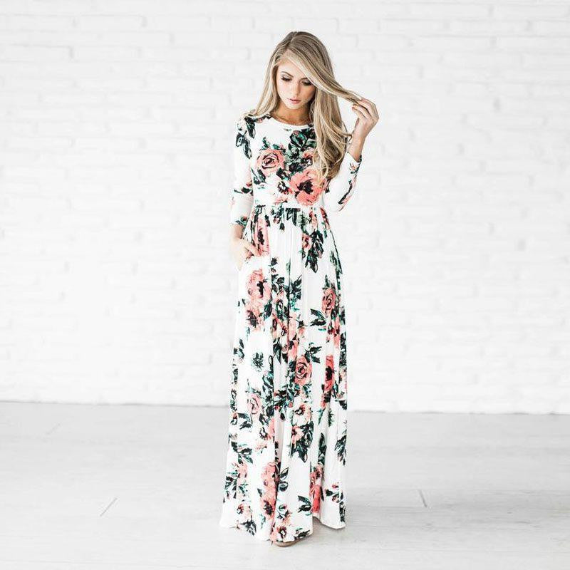 Robe de soirée longue trapèze imprimée pour femme