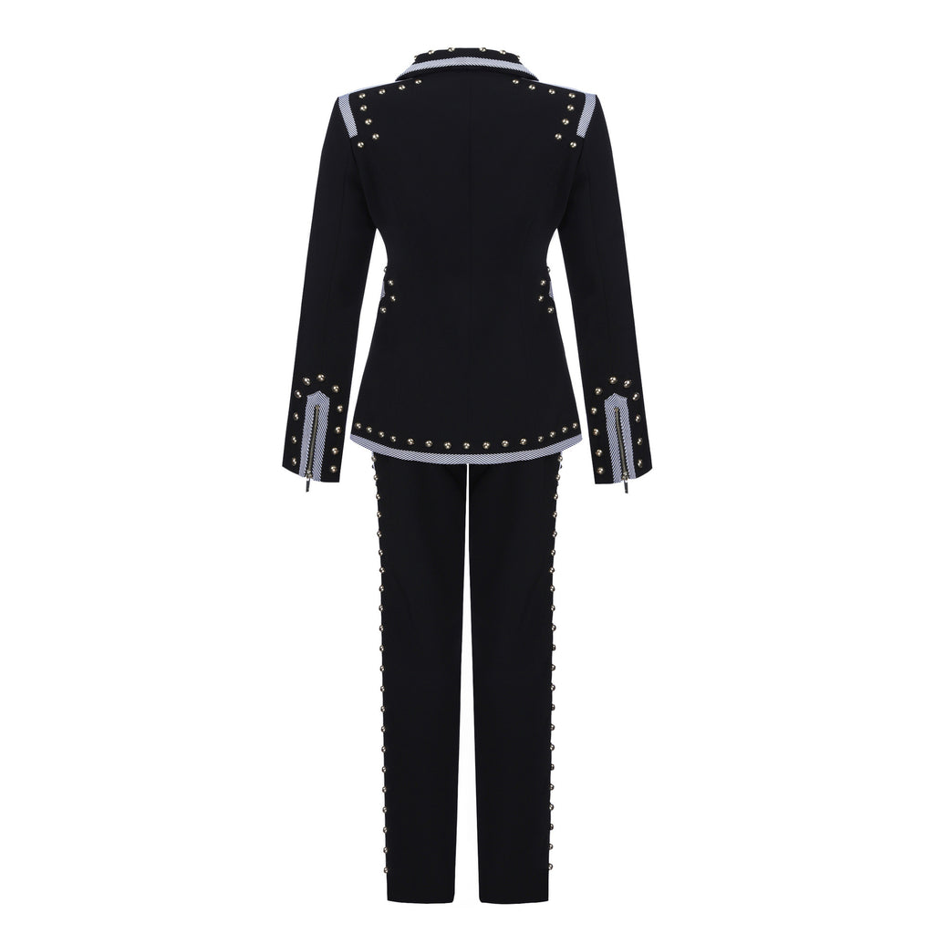 Ensemble deux pièces en velours doré d'automne avec fermeture éclair et pantalon évasé