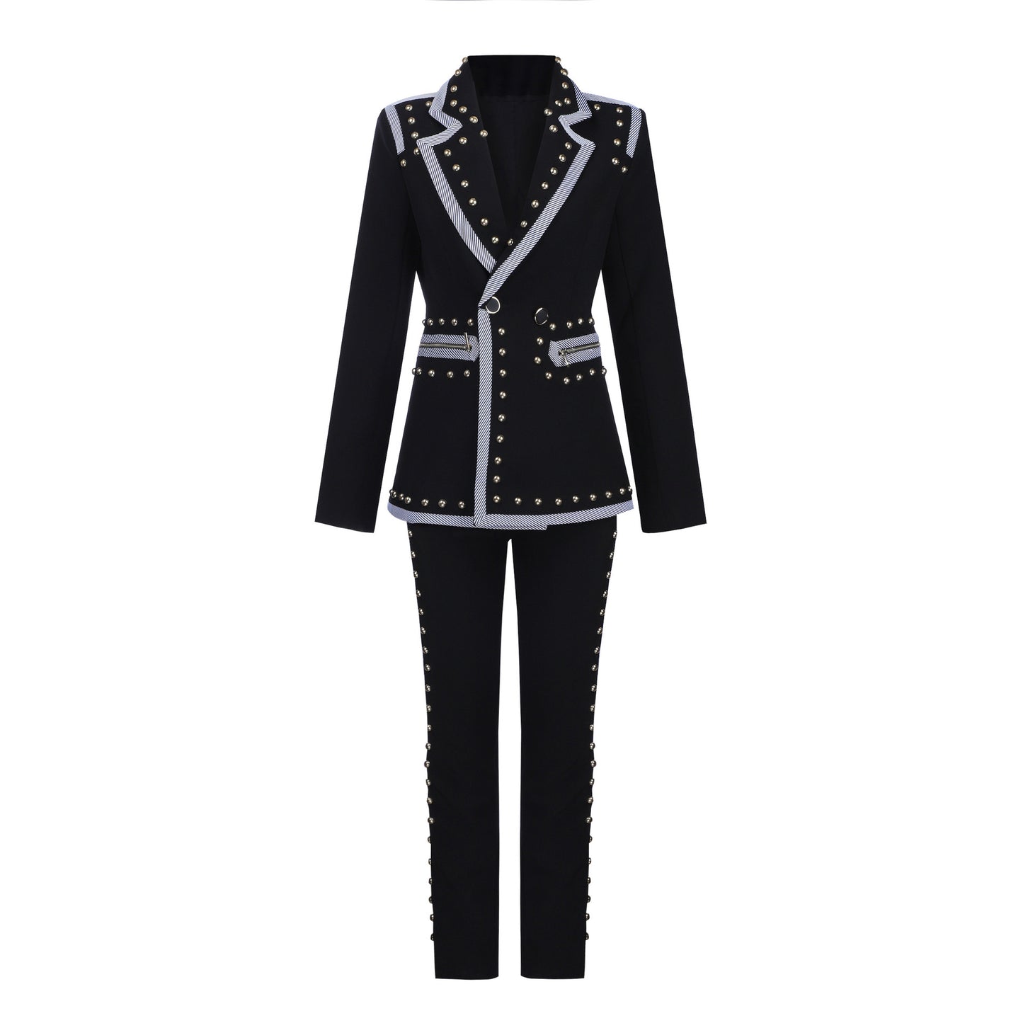 Autumn New Gold Velvet Zipper Two-Piece Suit Flared Trousers