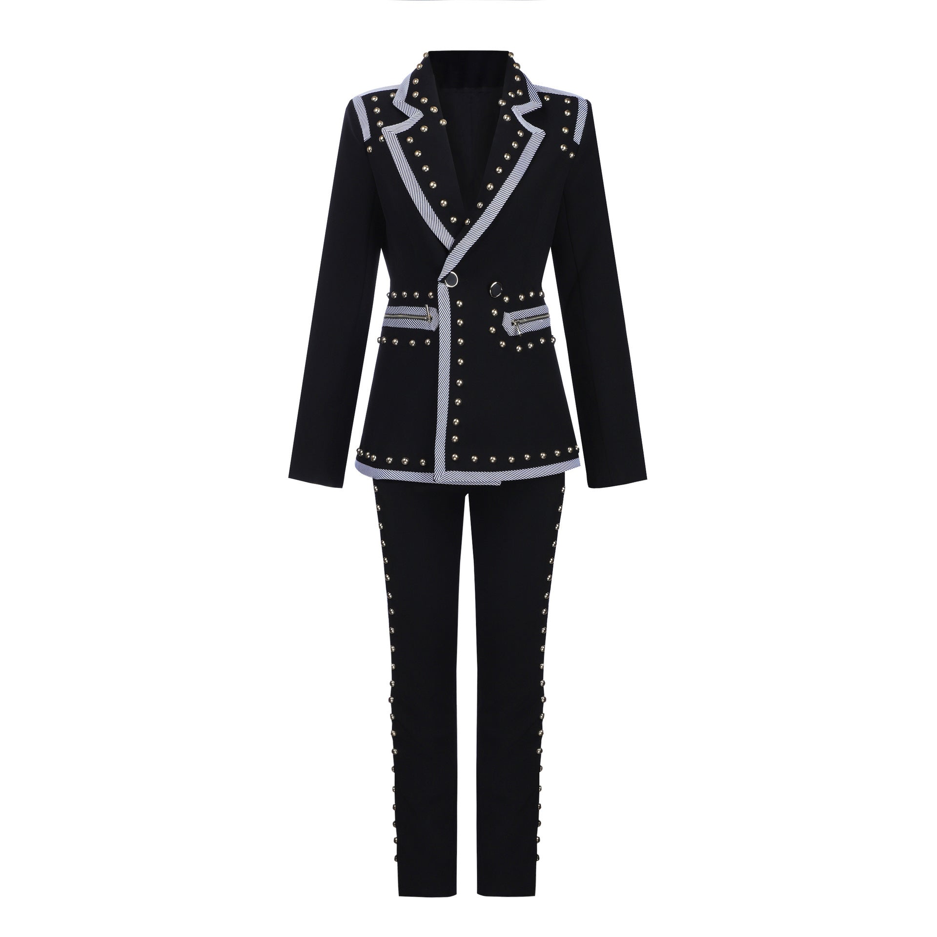 Ensemble deux pièces en velours doré d'automne avec fermeture éclair et pantalon évasé