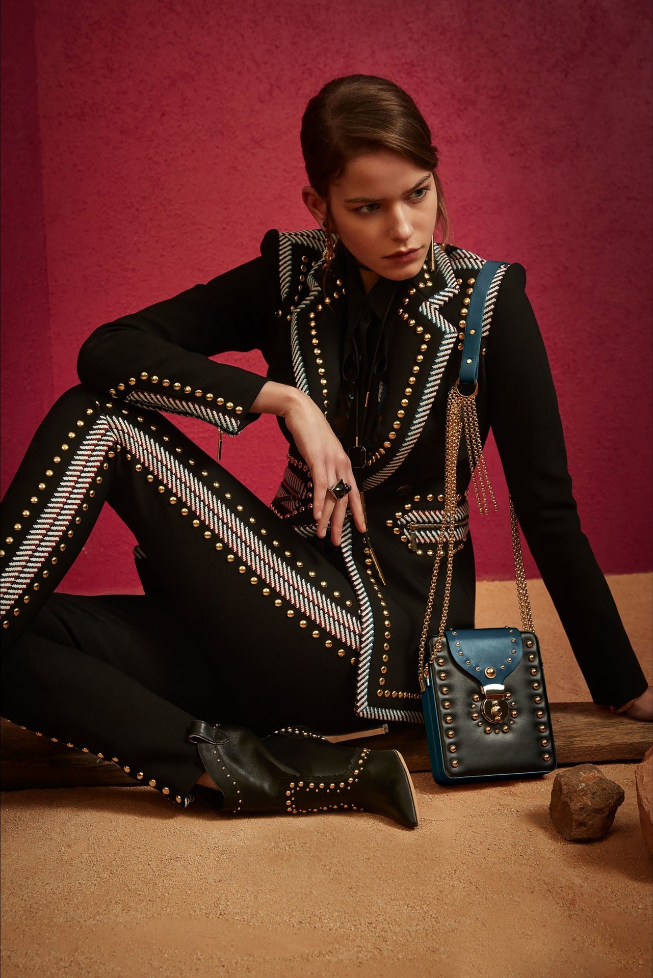 Ensemble deux pièces en velours doré d'automne avec fermeture éclair et pantalon évasé