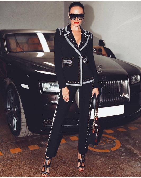 Autumn New Gold Velvet Zipper Two-Piece Suit Flared Trousers