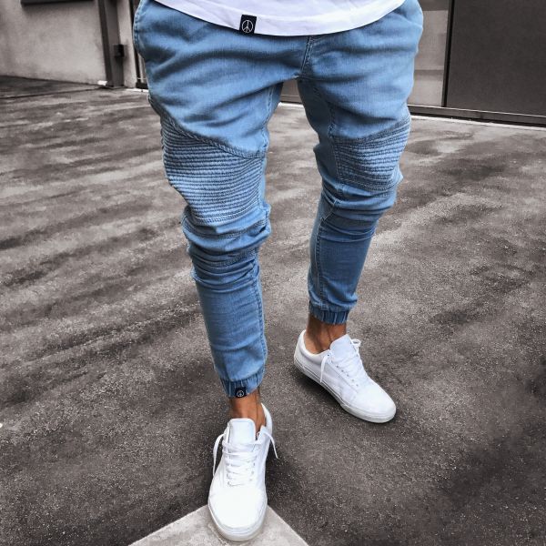 Men's Light Blue Skinny High Waist Denim Jeans