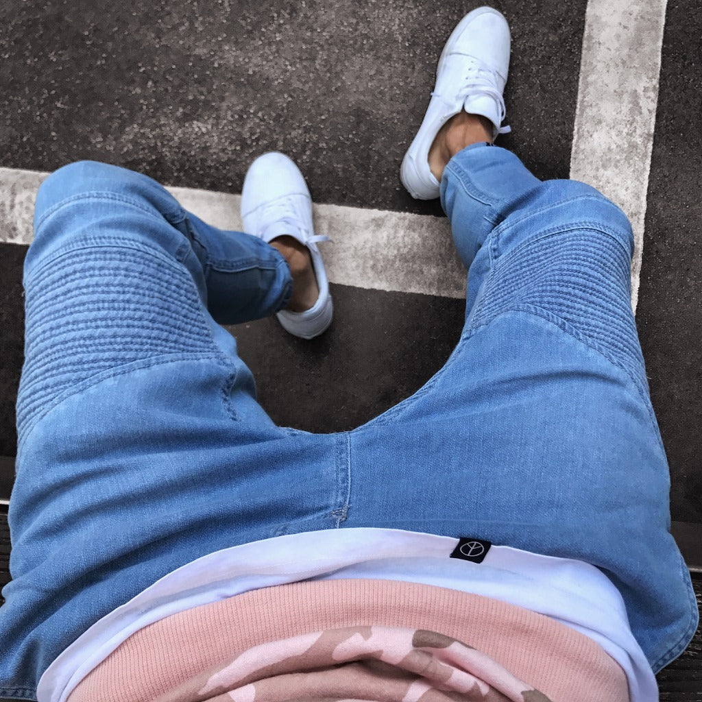 Men's Light Blue Skinny High Waist Denim Jeans