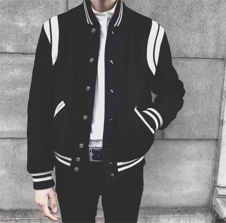 Blouson Aviateur en Coton avec Surpiqûres Noires et Blanches pour le Printemps et l'Automne