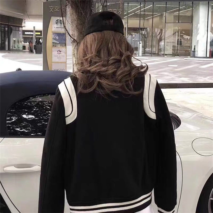Blouson Aviateur en Coton avec Surpiqûres Noires et Blanches pour le Printemps et l'Automne