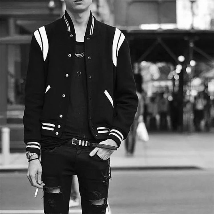 Blouson Aviateur en Coton avec Surpiqûres Noires et Blanches pour le Printemps et l'Automne