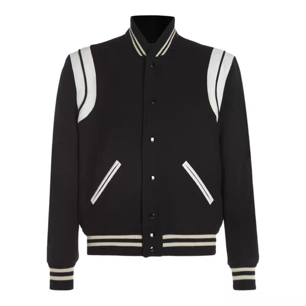 Blouson Aviateur en Coton avec Surpiqûres Noires et Blanches pour le Printemps et l'Automne