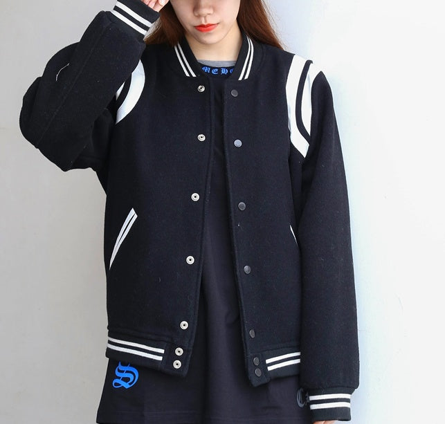 Blouson Aviateur en Coton avec Surpiqûres Noires et Blanches pour le Printemps et l'Automne
