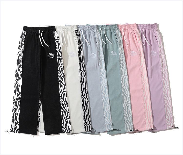 Zebra Pattern Paneled Straight-Leg Slacks