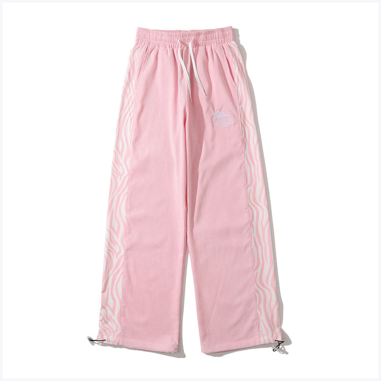Zebra Pattern Paneled Straight-Leg Slacks