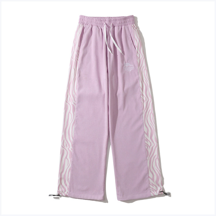 Zebra Pattern Paneled Straight-Leg Slacks