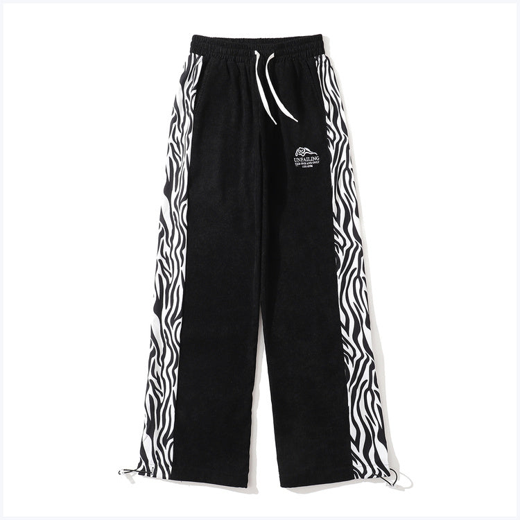 Zebra Pattern Paneled Straight-Leg Slacks