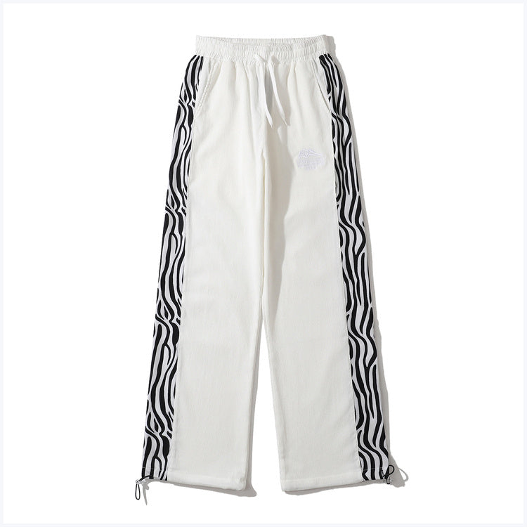 Zebra Pattern Paneled Straight-Leg Slacks