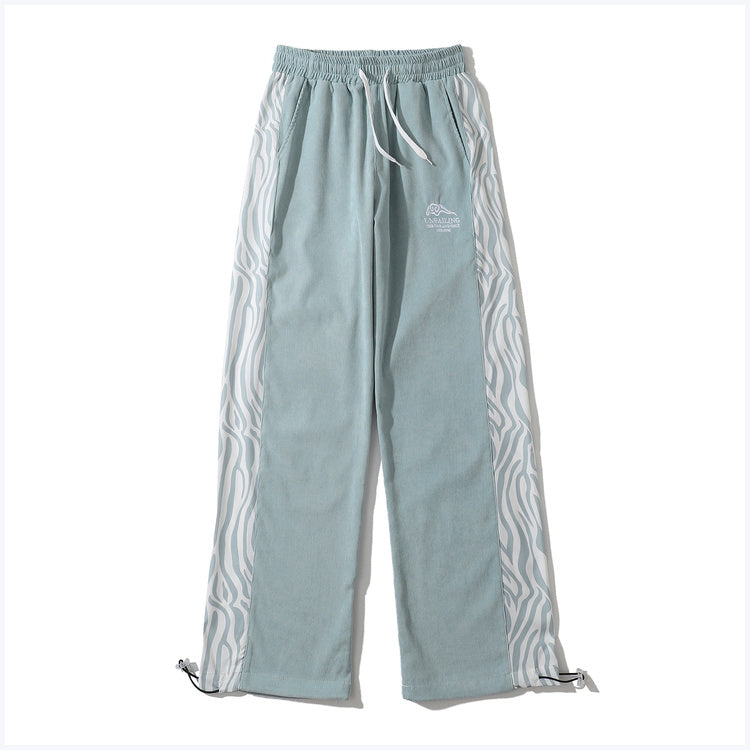 Zebra Pattern Paneled Straight-Leg Slacks