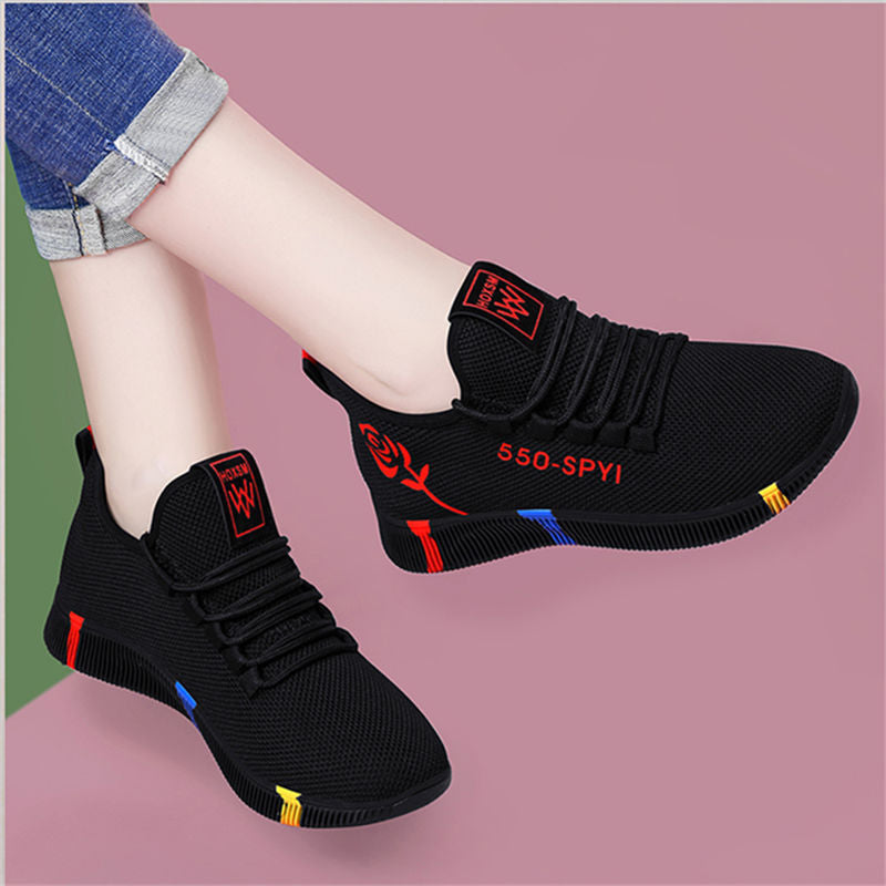 Women’s Soft-Soled Flat Walking Shoes, Casual Lace-Up, Sizes 35-40, Rose Red & Purple