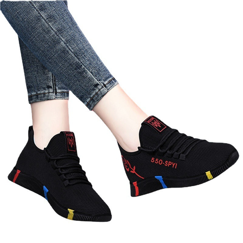 Women’s Soft-Soled Flat Walking Shoes, Casual Lace-Up, Sizes 35-40, Rose Red & Purple