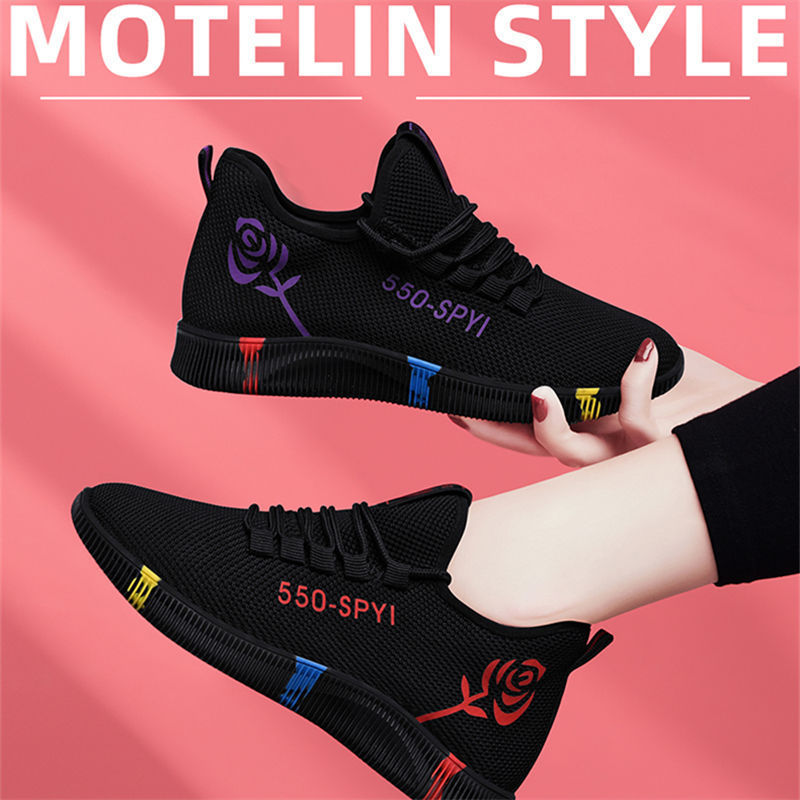 Women’s Soft-Soled Flat Walking Shoes, Casual Lace-Up, Sizes 35-40, Rose Red & Purple