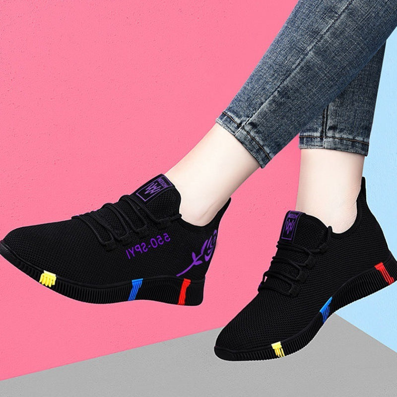 Women’s Soft-Soled Flat Walking Shoes, Casual Lace-Up, Sizes 35-40, Rose Red & Purple