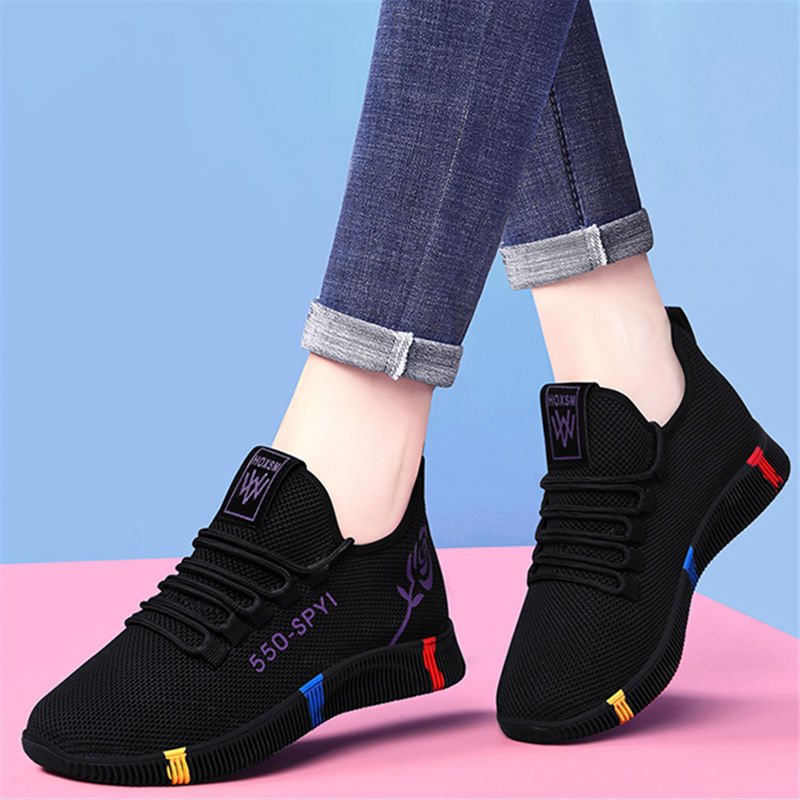 Women’s Soft-Soled Flat Walking Shoes, Casual Lace-Up, Sizes 35-40, Rose Red & Purple