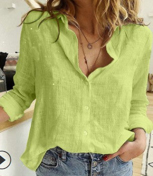 Chemise boutonnée unie à manches longues et revers pour femme