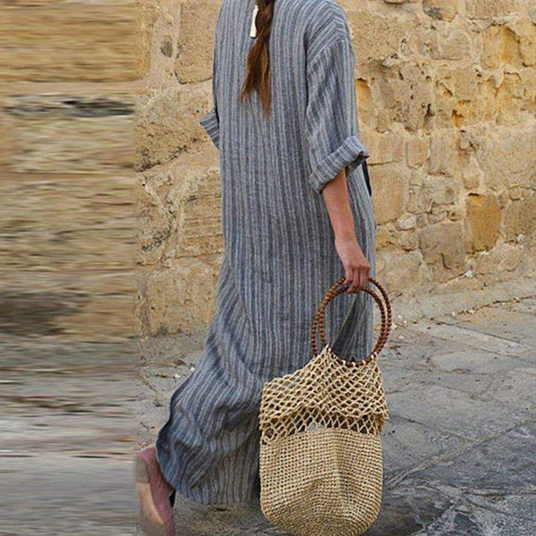 Robe longue décontractée ample à rayures pour femmes, disponible en plusieurs tailles et couleurs