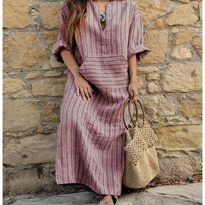 Robe longue décontractée ample à rayures pour femmes, disponible en plusieurs tailles et couleurs