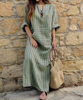 Robe longue décontractée ample à rayures pour femmes, disponible en plusieurs tailles et couleurs