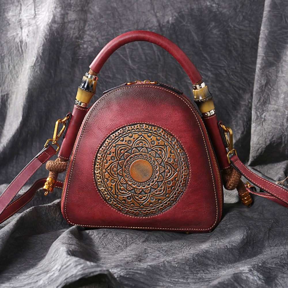 Sac Rétro en Cuir pour Femme avec Anse Souple 24cm x 23cm x 10cm