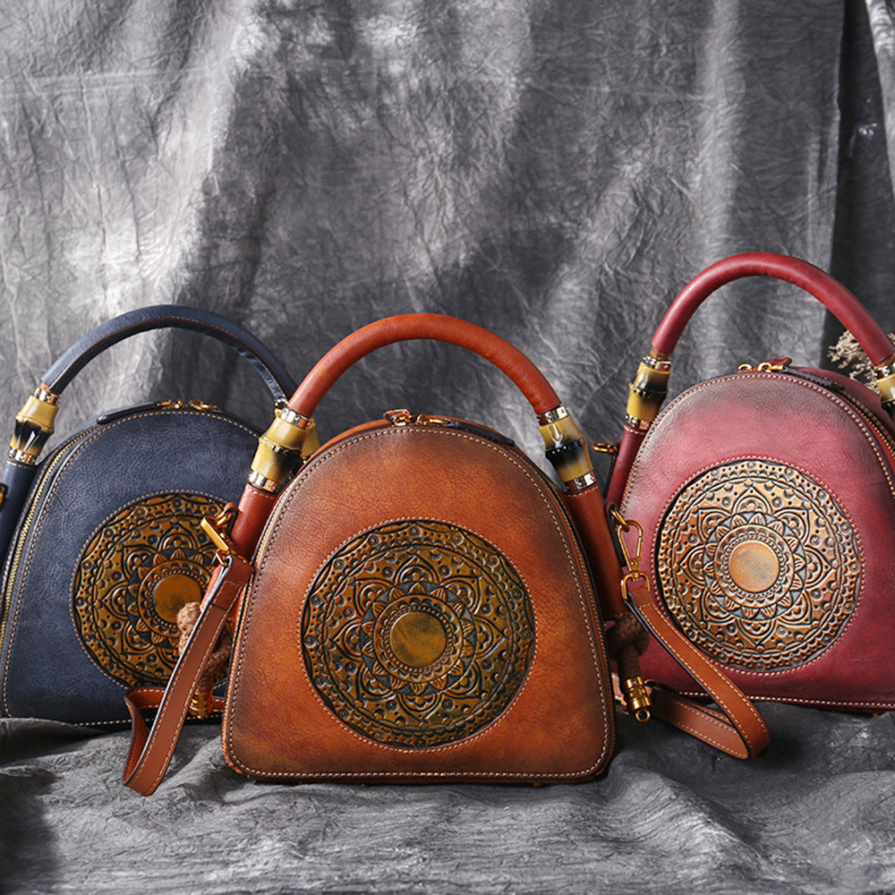 Sac Rétro en Cuir pour Femme avec Anse Souple 24cm x 23cm x 10cm