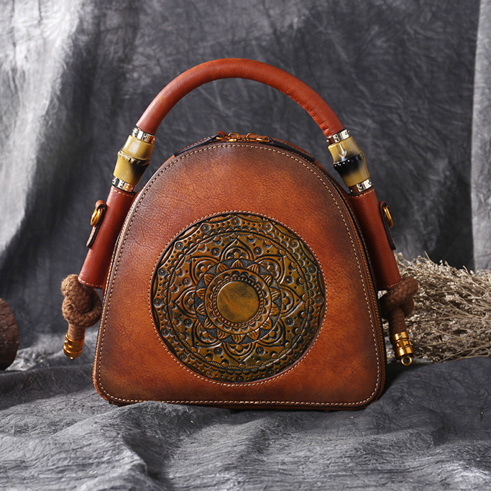 Sac Rétro en Cuir pour Femme avec Anse Souple 24cm x 23cm x 10cm