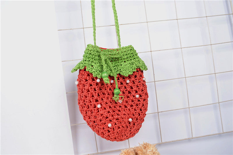 Women’s Medium Fruit-Shaped Woven Straw Bag – Watermelon, Strawberry, Pineapple, Banana