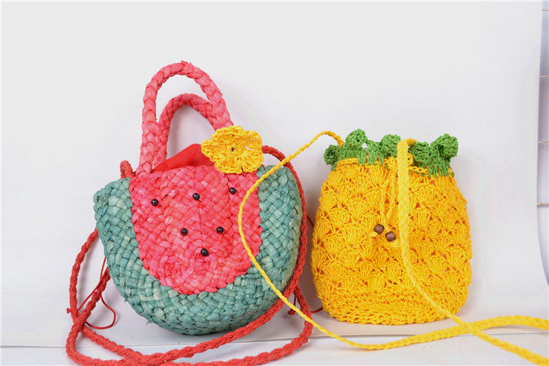 Women’s Medium Fruit-Shaped Woven Straw Bag – Watermelon, Strawberry, Pineapple, Banana