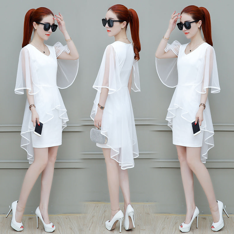 Robe d'été en gaze Coupe ajustée Jupe longue avec manches trois quarts