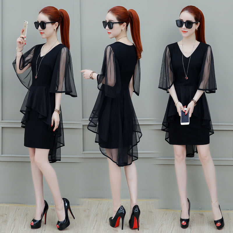 Robe d'été en gaze Coupe ajustée Jupe longue avec manches trois quarts